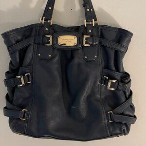 Michael Kors Brown Gansevoort Leather Purse, Tote, Travel Bag - Navy Blue